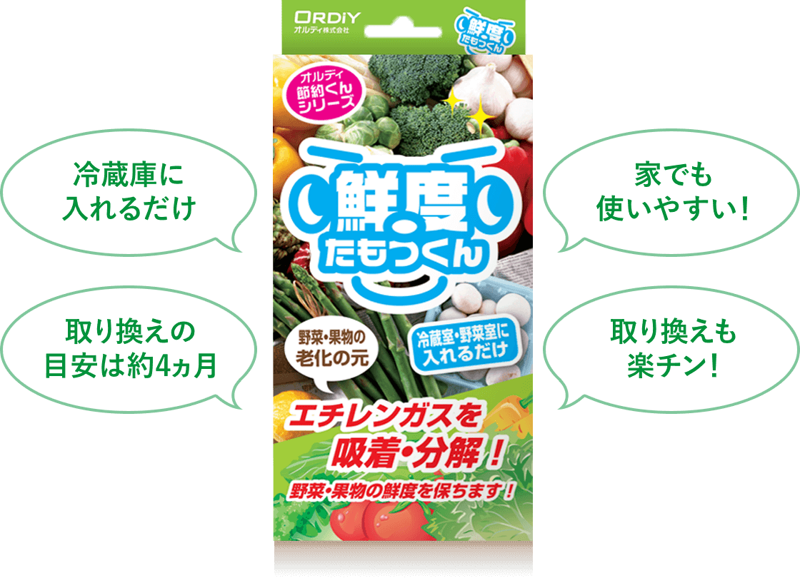 冷蔵庫に入れるだけ/家でも使いやすい！/取り換えの目安は約4ヵ月/取り換えも楽チン！